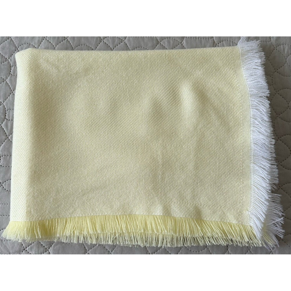 Vintage Acrylic Baby Blanket Yellow Fringe Receiving Unisex Gender Neutral